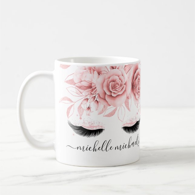 Rose Gold Blush Pink Eyelin Blauer Farbe Kaffeetasse (Links)
