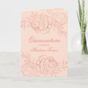Rose Gold & Blush Pink Fine Art Floral Quinceanera Einladung