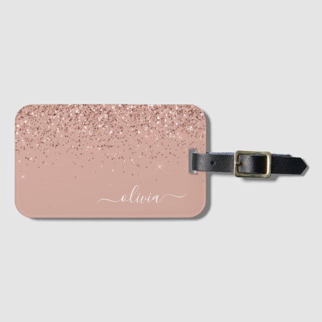 Rose Gold Blush Pink Girl Glitzer Monogram Gepäckanhänger (Vorderseite (Horizontal))