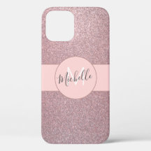 Rose Gold Blush Pink Girl Glitzer Monogramm Name