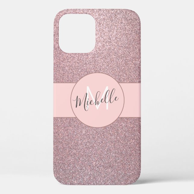 Rose Gold Blush Pink Girl Glitzer Monogramm Name Case-Mate iPhone Hülle (Rückseite)