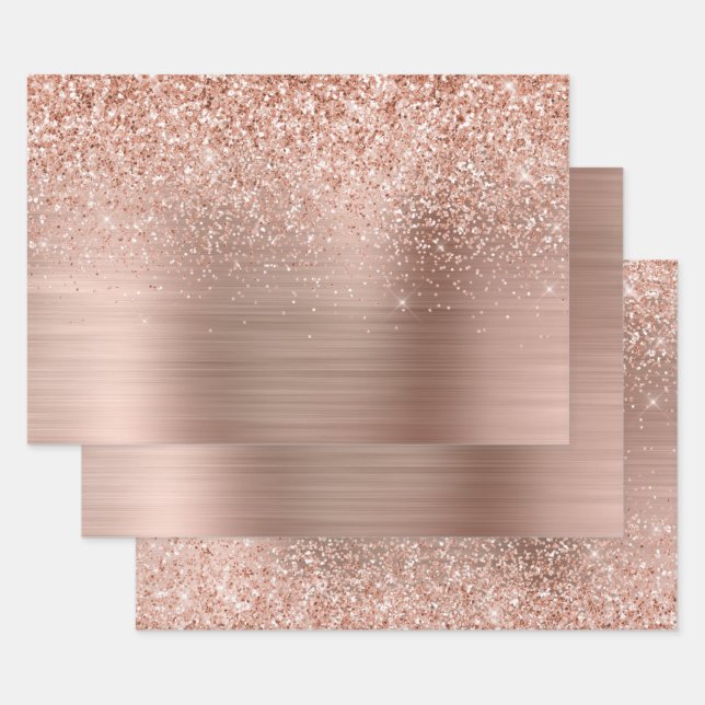 Rose Gold Blush Pink Glam Glitzer Geschenkpapier Set (Set)