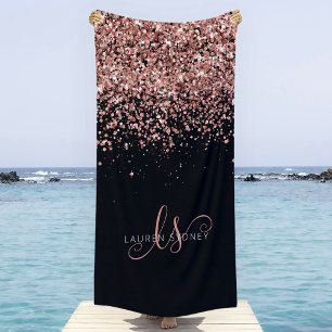 Rose Gold Blush Pink Glitter Glam Monogram Name Strandtuch