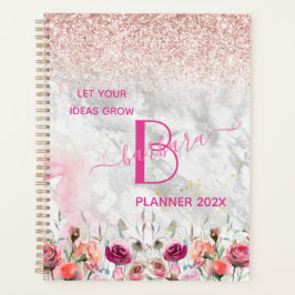 Rose Gold - Blush Pink Glitter Marble Monogram Planer