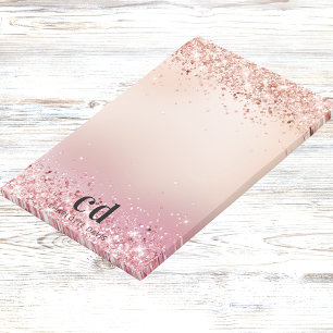 Rose gold blush pink glitter monogram glam post-it klebezettel
