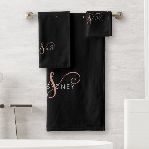Rose Gold Blush Pink Glitzer Glam Monogram Name Badhandtuch Set