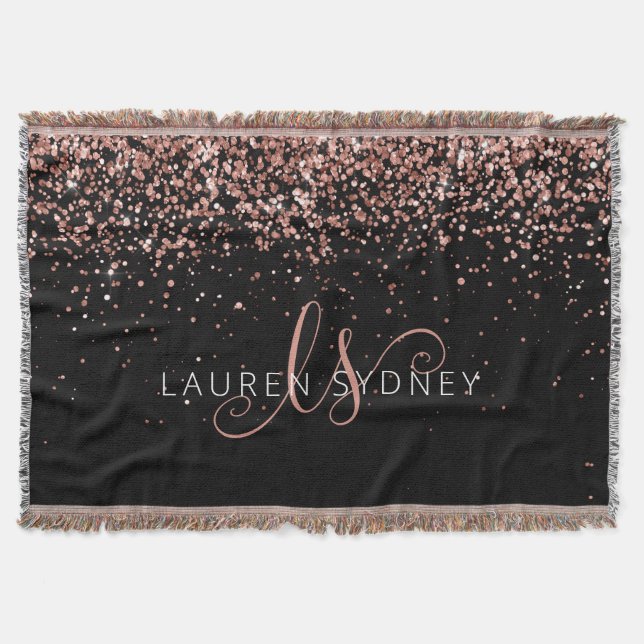 Rose Gold Blush Pink Glitzer Glam Monogram Name Decke (Vorderseite)