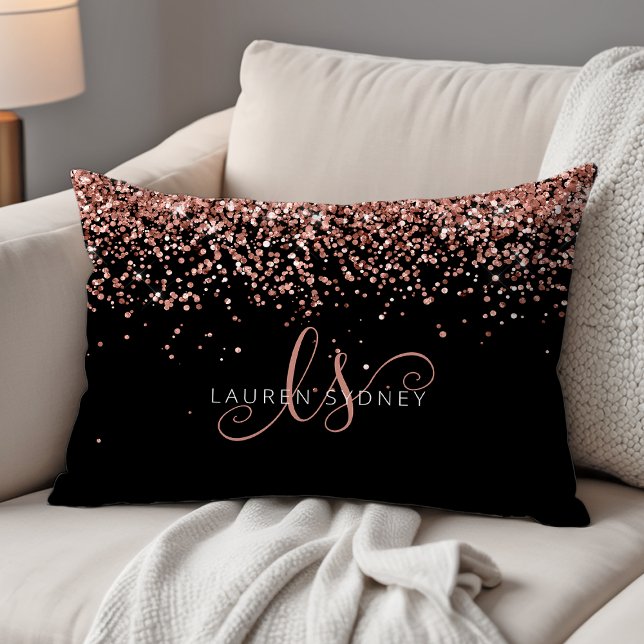 Rose Gold Blush Pink Glitzer Glam Monogram Name Dekokissen (Von Creator hochgeladen)