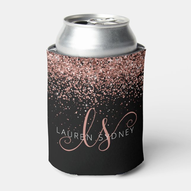 Rose Gold Blush Pink Glitzer Glam Monogram Name Dosenkühler (Kanne Vorderseite)