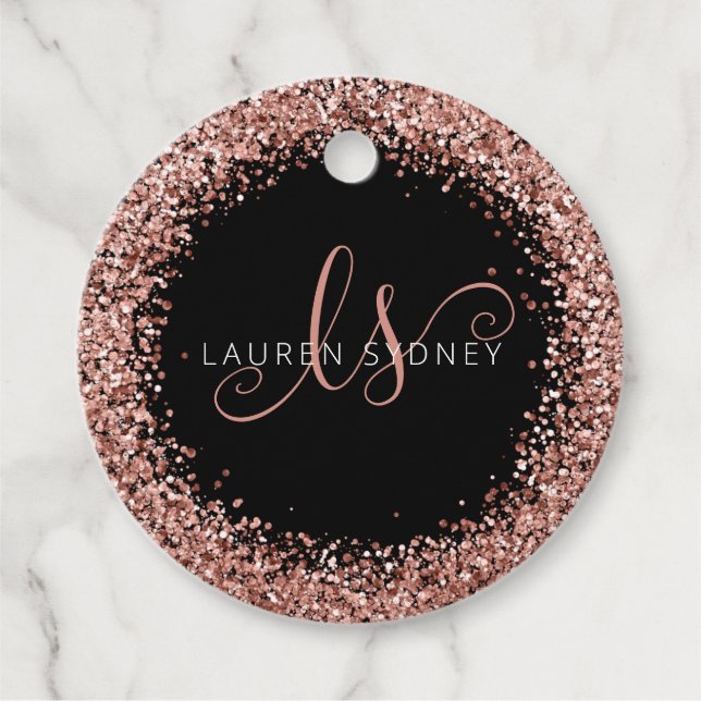 Rose Gold Blush Pink Glitzer Glam Monogram Name Geschenkanhänger (Vorderseite)
