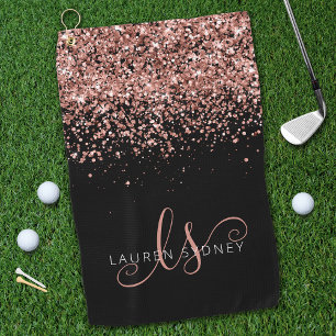 Rose Gold Blush Pink Glitzer Glam Monogram Name Golfhandtuch