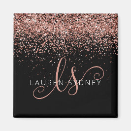Rose Gold Blush Pink Glitzer Glam Monogram Name Magnet