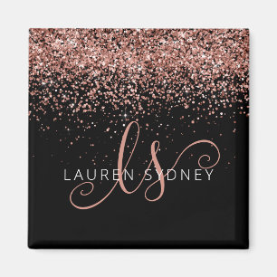 Rose Gold Blush Pink Glitzer Glam Monogram Name Magnet