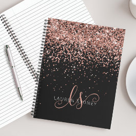 Rose Gold Blush Pink Glitzer Glam Monogram Name Notizbuch