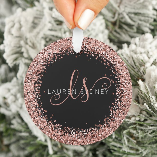 Rose Gold Blush Pink Glitzer Glam Monogram Name Ornament (Von Creator hochgeladen)