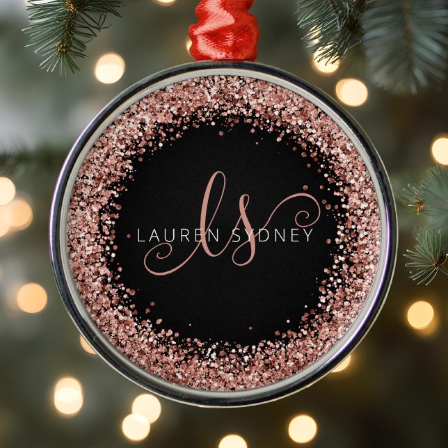 Rose Gold Blush Pink Glitzer Glam Monogram Name Ornament Aus Metall (Von Creator hochgeladen)