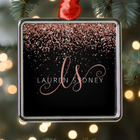 Rose Gold Blush Pink Glitzer Glam Monogram Name