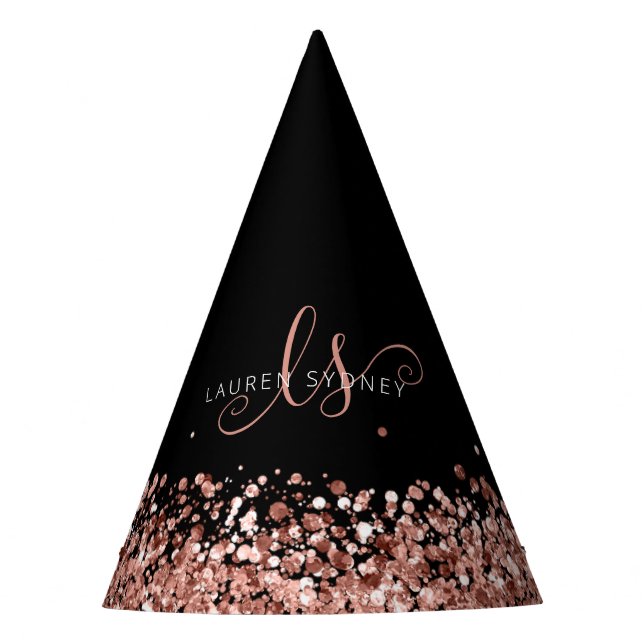 Rose Gold Blush Pink Glitzer Glam Monogram Name Partyhütchen (Vorderseite)