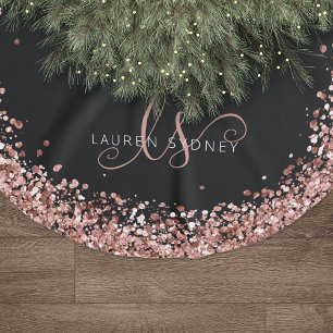 Rose Gold Blush Pink Glitzer Glam Monogram Name Polyester Weihnachtsbaumdecke