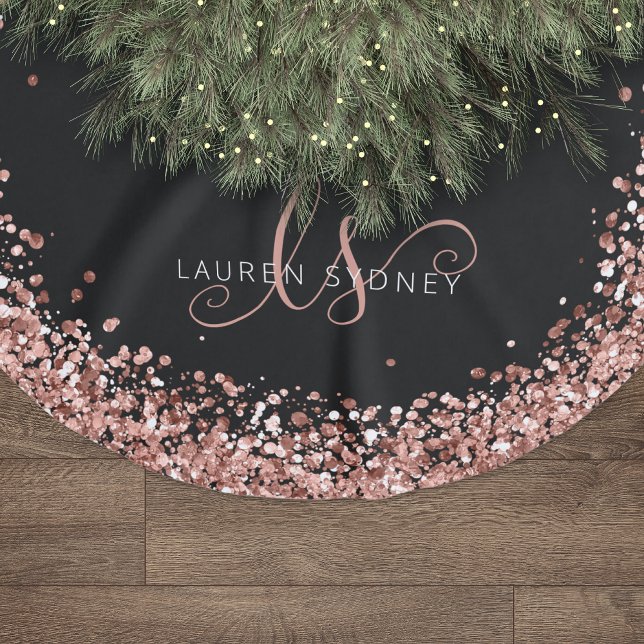Rose Gold Blush Pink Glitzer Glam Monogram Name Polyester Weihnachtsbaumdecke (Von Creator hochgeladen)