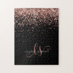 Rose Gold Blush Pink Glitzer Glam Monogram Name Puzzle<br><div class="desc">Glam Rose Gold Glitzer Elegantes Monogram Puzzle. Dieses schicke Puzzle-Design mit elegantem goldglänzenden Glitzer in der Rose auf schwarzem Hintergrund ist einfach zu personalisieren. Das Design enthält Ihr handgeschriebenes Skriptmonogramm mit hübschen Wirbel und Ihrem Namen.</div>