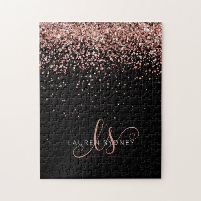 Rose Gold Blush Pink Glitzer Glam Monogram Name Puzzle (Vertikal)