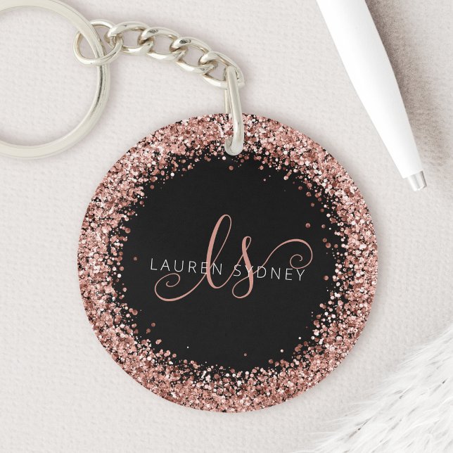 Rose Gold Blush Pink Glitzer Glam Monogram Name Schlüsselanhänger (Von Creator hochgeladen)