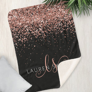 Rose Gold Blush Pink Glitzer Glam Monogram Name Sherpadecke
