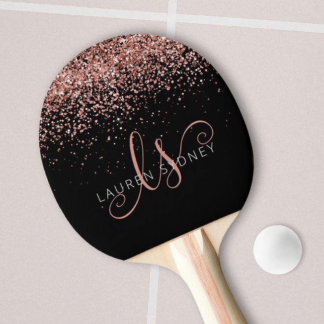 Rose Gold Blush Pink Glitzer Glam Monogram Name Tischtennis Schläger (Von Creator hochgeladen)