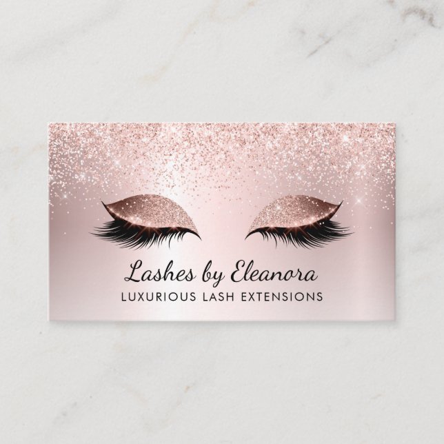 Rose Gold Blush Pink Glitzer Lash Extensions Visitenkarte (Vorderseite)