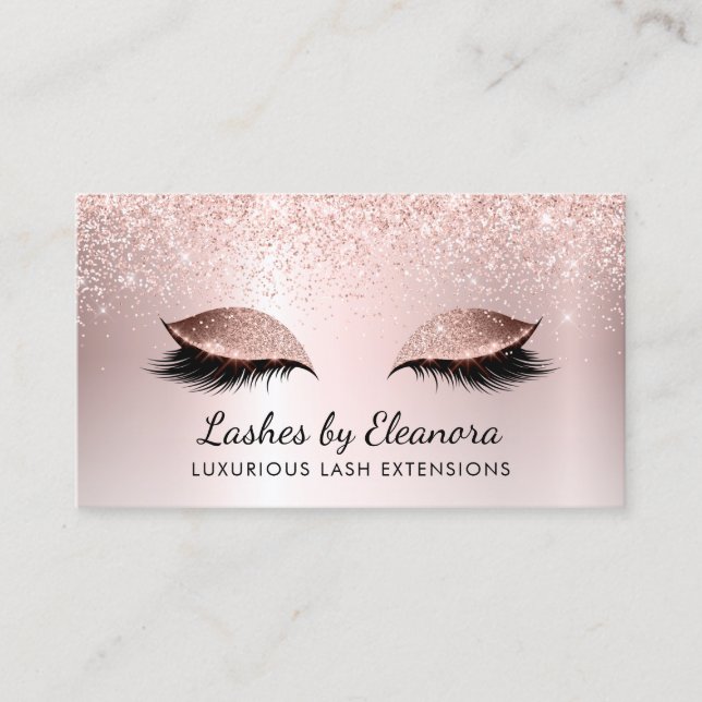 Rose Gold Blush Pink Glitzer Lash Extensions Visitenkarte (Vorderseite)