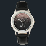 Rose Gold Blush Pink Glitzer Monogram Initialen Armbanduhr<br><div class="desc">Schwarz und Rosa - Rose Gold Sparkle Glitzer Monogram Name Watch. Das macht den perfekten 16 Geburtstag,  Hochzeit,  Brautparty,  Jubiläum,  Babydusche oder Junggeselinnen-Abschied Geschenk für jemanden,  der Lieben glamourösen Luxus und schicke Stile.</div>