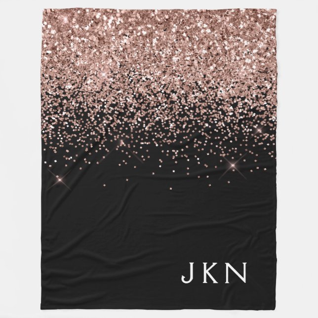 Rose Gold Blush Pink Glitzer Monogram Initialen Fleecedecke (Vorderseite)