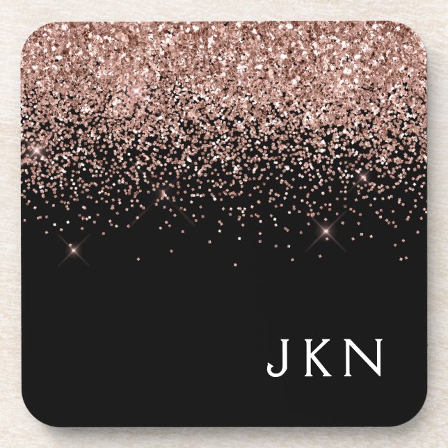 Rose Gold Blush Pink Glitzer Monogram Initialen Getränkeuntersetzer (Vorderseite)