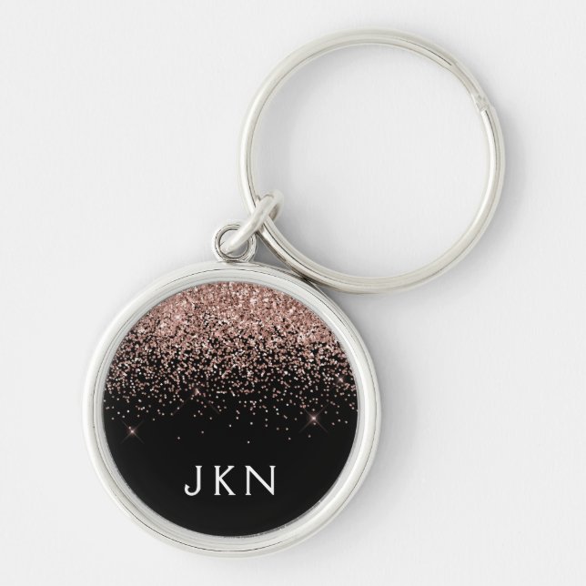 Rose Gold Blush Pink Glitzer Monogram Initialen Schlüsselanhänger (Vorne)