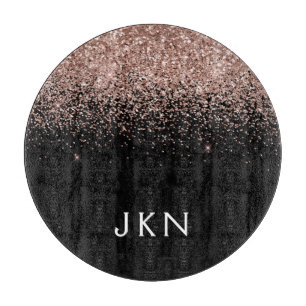 Rose Gold Blush Pink Glitzer Monogram Initialen Schneidebrett
