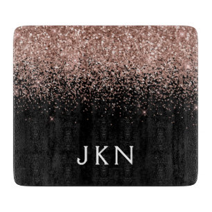 Rose Gold Blush Pink Glitzer Monogram Initialen Schneidebrett