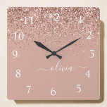 Rose Gold Blush Pink Glitzer Script Monogram Girl<br><div class="desc">Rose Gold - Schwarz Rosa Sparkle Glitzer Script Monogram Name Clock. Das macht den perfekten 16 Geburtstag,  Hochzeit,  Brautparty,  Jubiläum,  Babydusche oder Junggeselinnen-Abschied Geschenk für jemanden,  der Lieben glamourösen Luxus und schicke Stile.</div>
