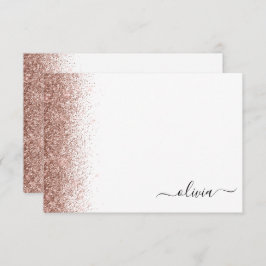 Rose Gold Blush Pink Glitzer Script Monogram Girl Dankeskarte