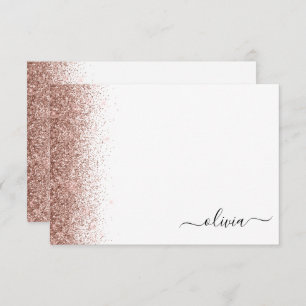 Rose Gold Blush Pink Glitzer Script Monogram Girl Dankeskarte
