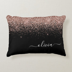Rose Gold Blush Pink Glitzer Script Monogram Girl Dekokissen