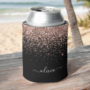 Rose Gold Blush Pink Glitzer Script Monogram Girl Dosenkühler
