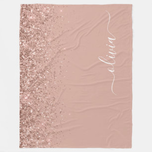 Rose Gold Blush Pink Glitzer Script Monogram Girl Fleecedecke