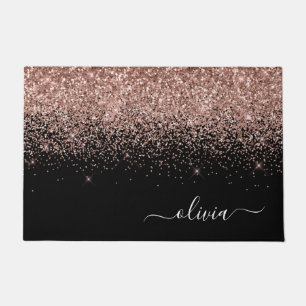 Rose Gold Blush Pink Glitzer Script Monogram Girl Fußmatte