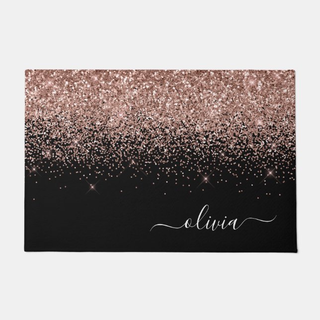 Rose Gold Blush Pink Glitzer Script Monogram Girl Fußmatte (Vorderseite)
