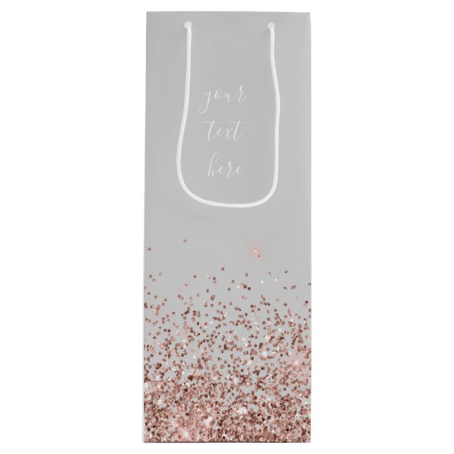 Rose Gold Blush Pink Glitzer Script Monogram Girl Geschenktüte Für Weinflaschen (Vorderseite)