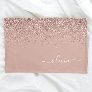 Rose Gold Blush Pink Glitzer Script Monogram Girl Kissenbezug