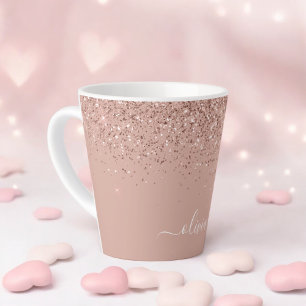 Rose Gold Blush Pink Glitzer Script Monogram Girl Milchtasse