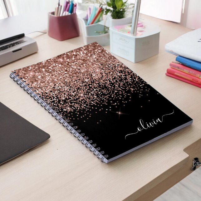 Rose Gold Blush Pink Glitzer Script Monogram Girl Notizblock (Von Creator hochgeladen)