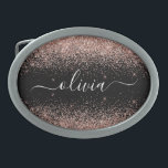 Rose Gold Blush Pink Glitzer Script Monogram Girl Ovale Gürtelschnalle<br><div class="desc">Schwarz und Rose Gold - Schwarz Rosa Sparkle Glitzer Script Monogram Name Gürtel Schnalle. Das macht den perfekten Abschluss,  süß 16 16.,  18.,  21.,  30.,  40.,  50.,  60.,  70.,  80.,  90.,  100. Geburtstag,  Hochzeit,  Brautparty,  Jubiläum,  Babydusche oder Junggeselinnen-Abschied Geschenk für jemanden,  der Luxus und Chic Stil Lieben glänze.</div>